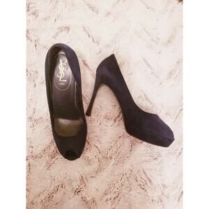 YVES SAINT LAURENT BLK SUEDE PALAIS PEEP TOE 9.5